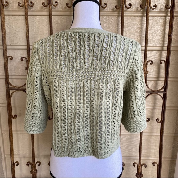 Dressbarn Open Front Crocheted Sage Cardigan Size Medium - Picture 4 of 12